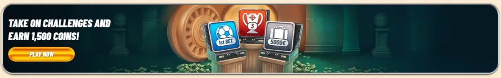 Banner delle sfide di gioco Vegasino e premi in monete fedeltà
